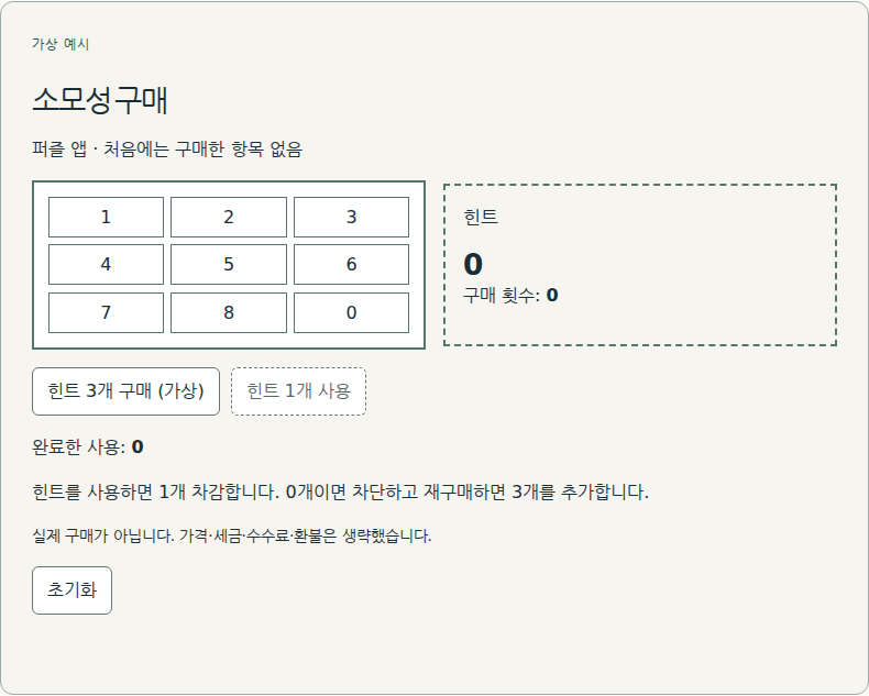 구매한 수량이 사용하면서 줄어듭니다.