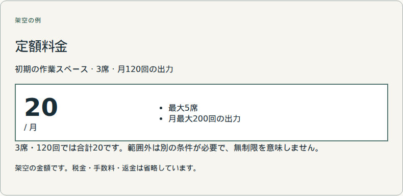 定めたパッケージに固定額を課します。